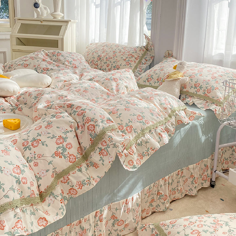 23design flower two-tone frill bedlinen set