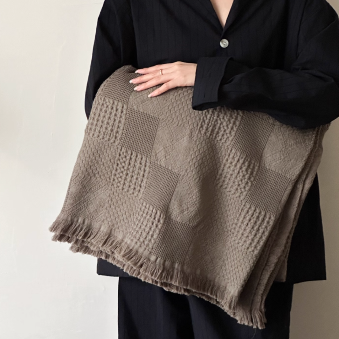 soft waffle tassel blanket (4colors)