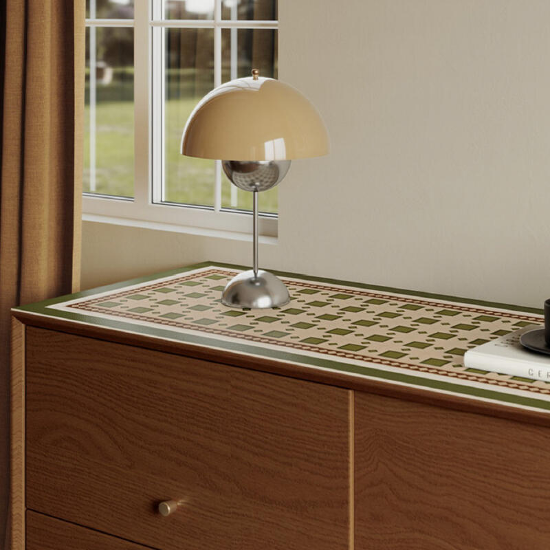 green retro tile square shelf mat