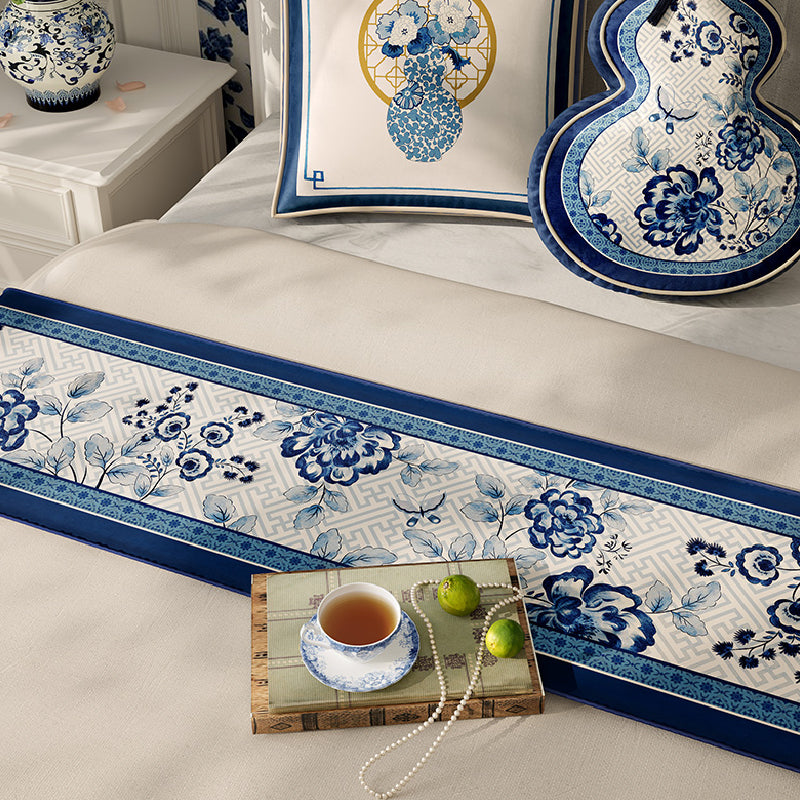 blue flower elegance table runner