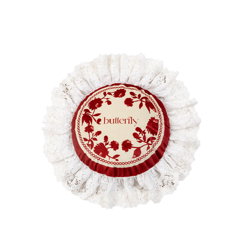 3design burgundy red fower frill cushion