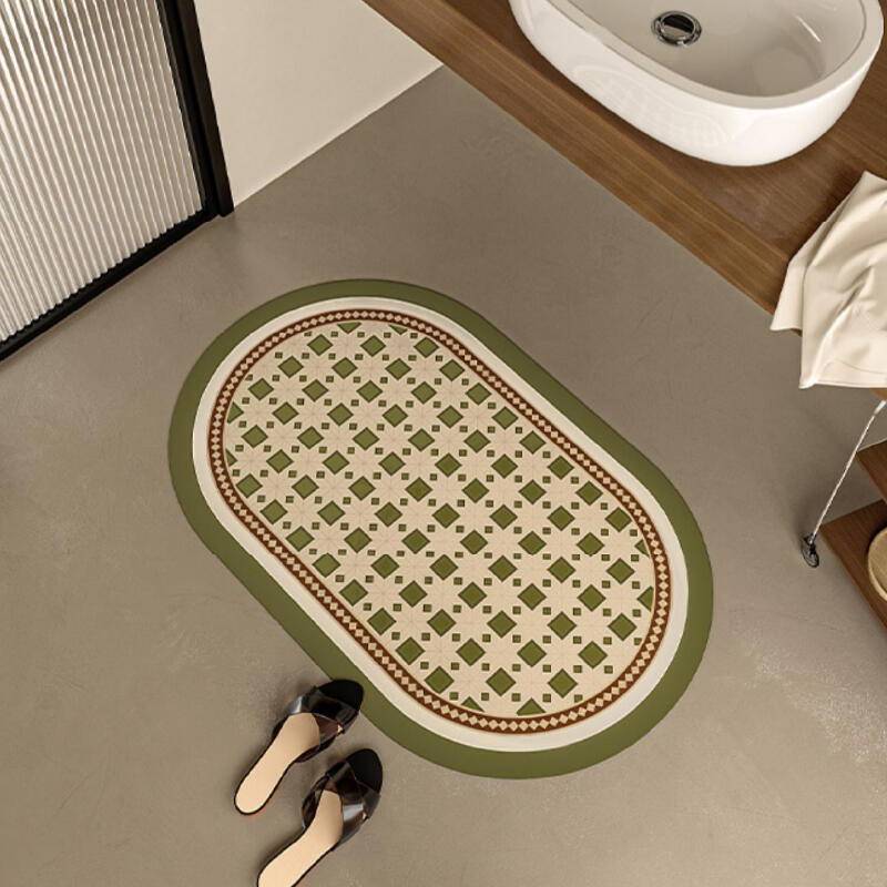 green retro tile bath mat