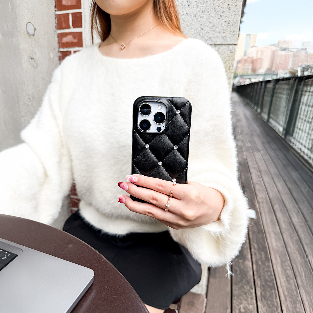 Luxe quilting Crystal stone iPhone case