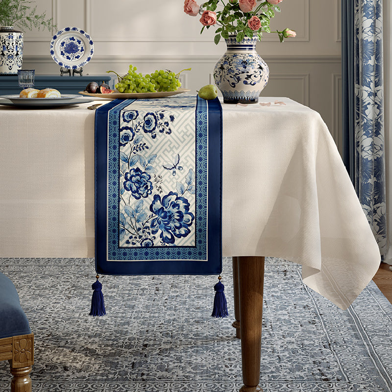 blue flower elegance table runner