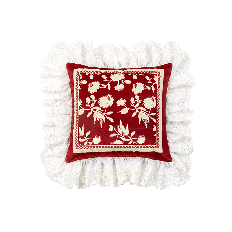 3design burgundy red fower frill cushion