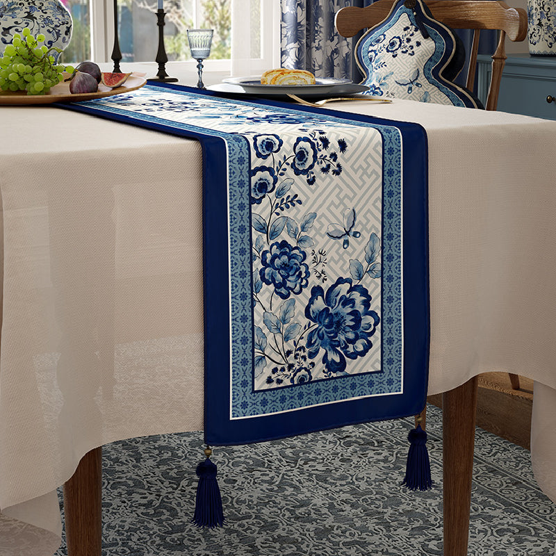 blue flower elegance table runner