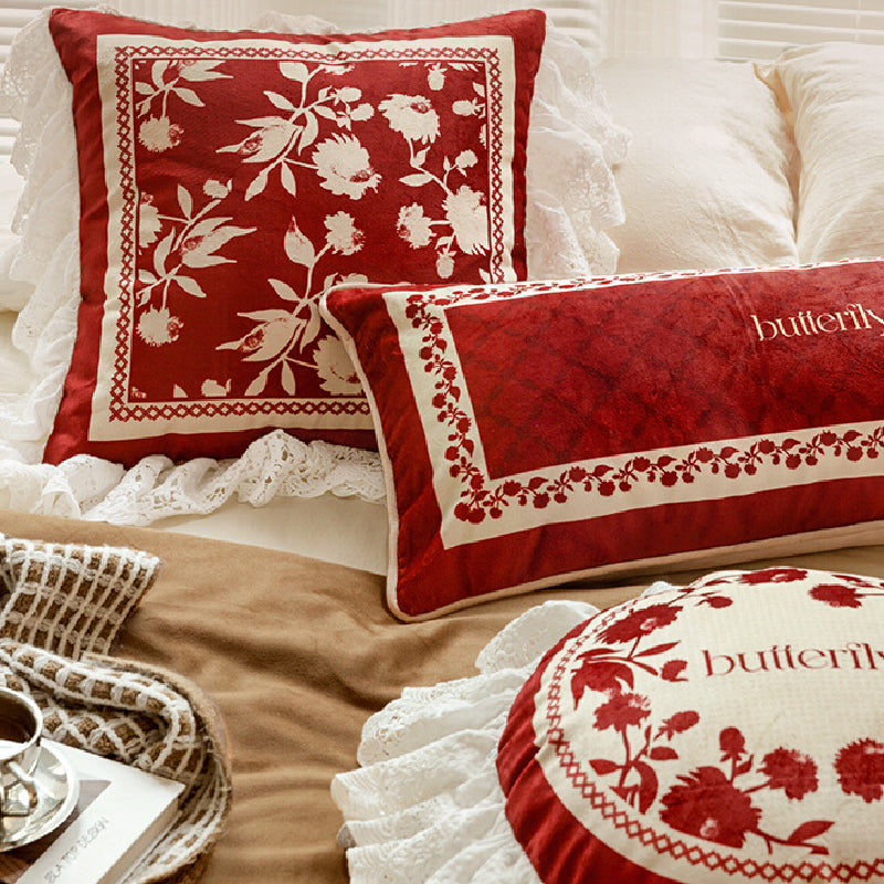 3design burgundy red fower frill cushion