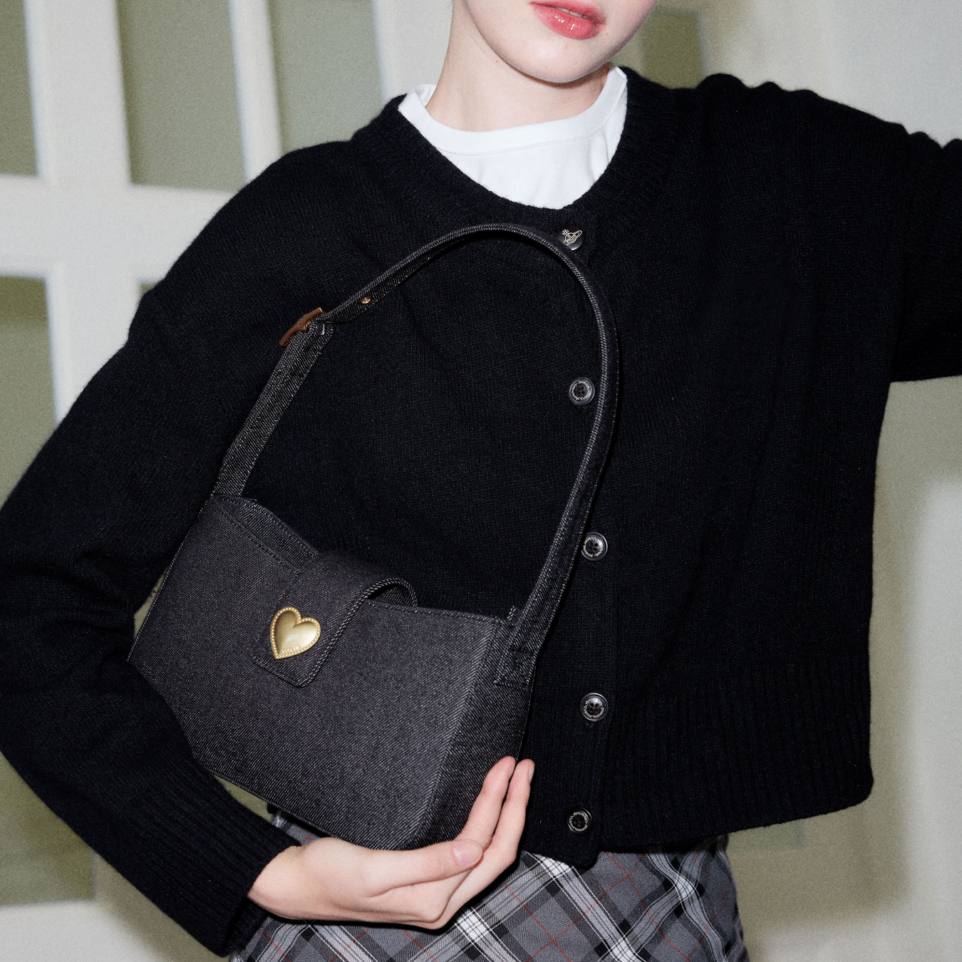 【cosette】heart hobo bag (denim / black denim)