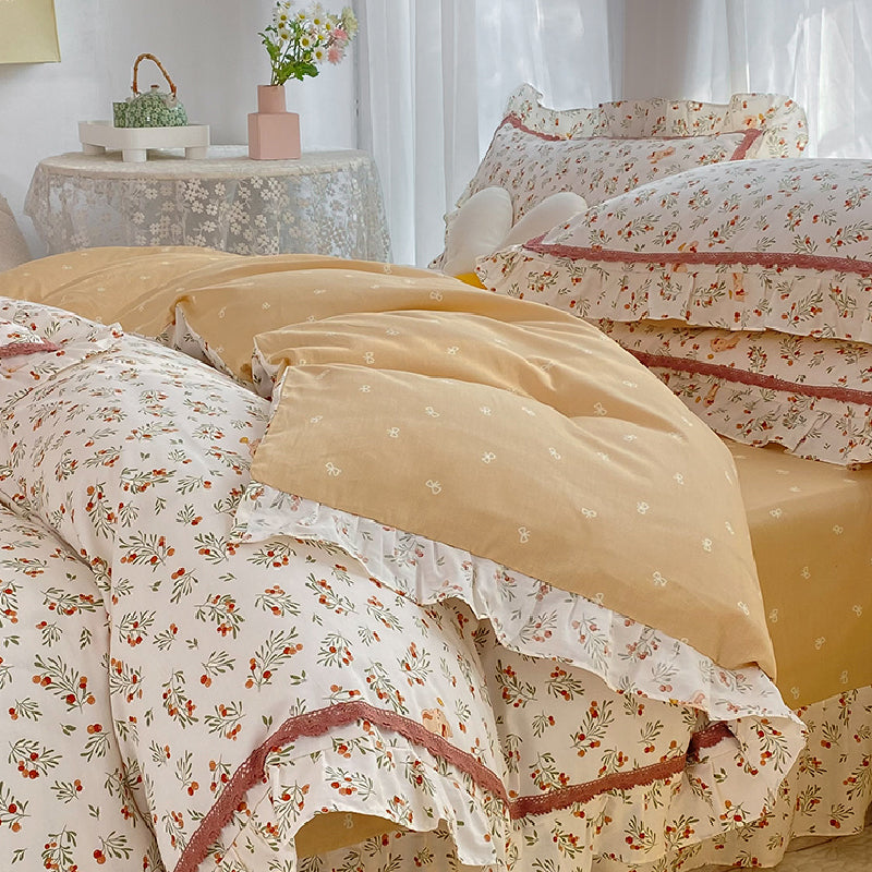 23design flower two-tone frill bedlinen set