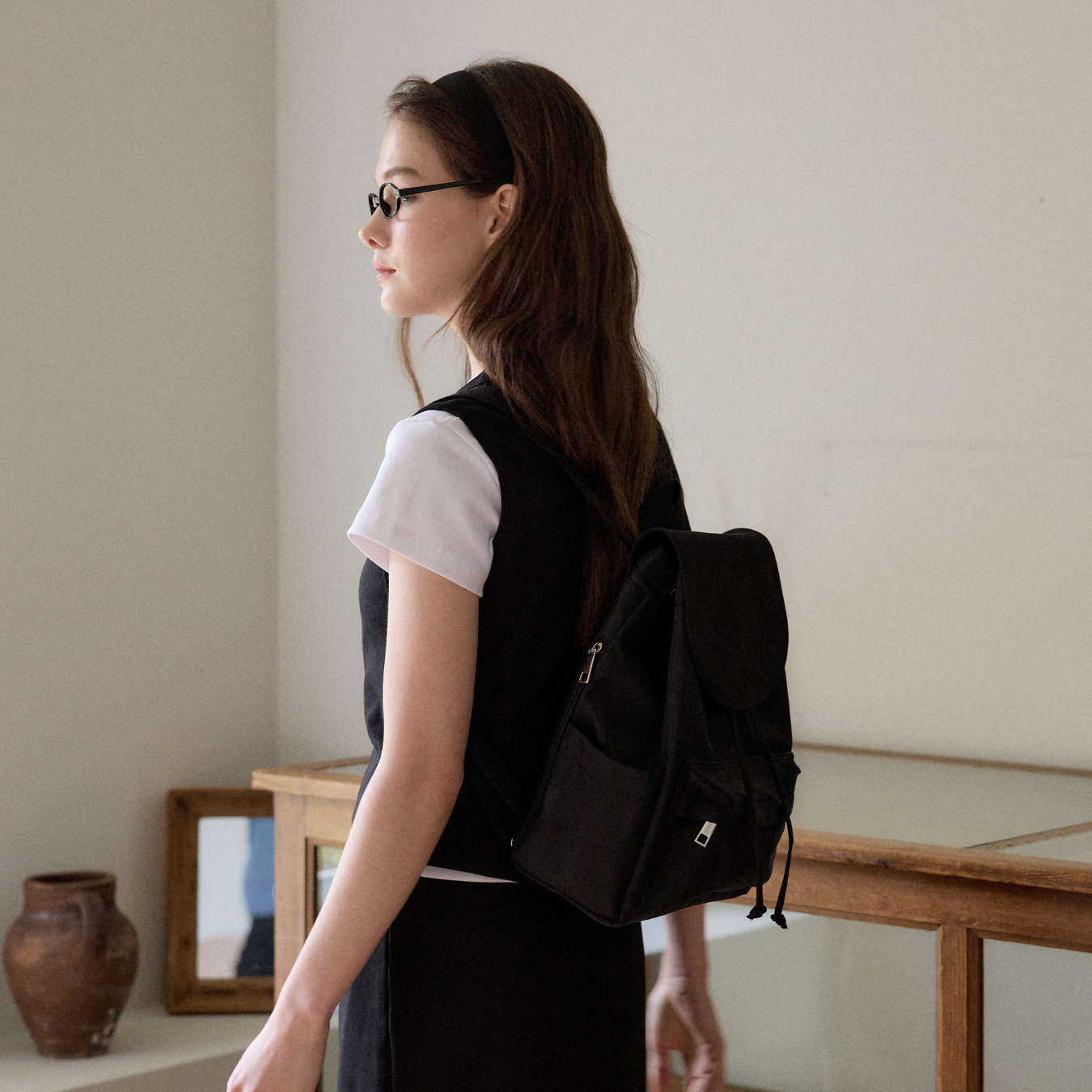 【cosette】nylon backpack (black string / pink string)