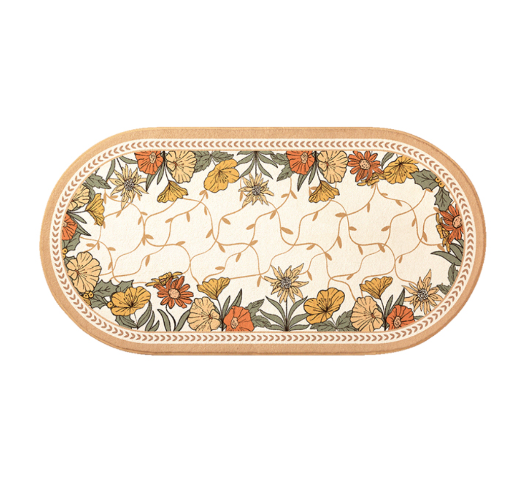 3design flower oval floor mat