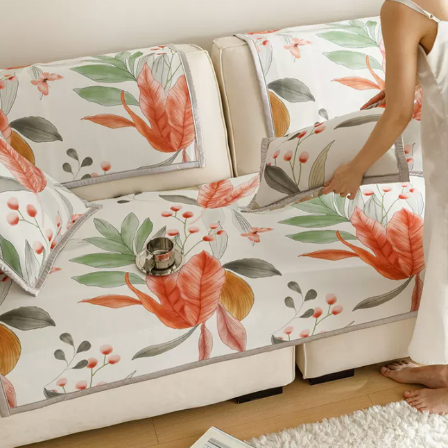 3design summer orange botanical sofa cover
