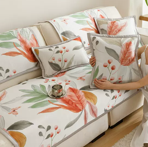 3design summer orange botanical sofa cover