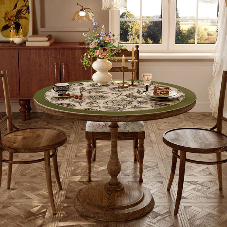 olive green flower round table mat