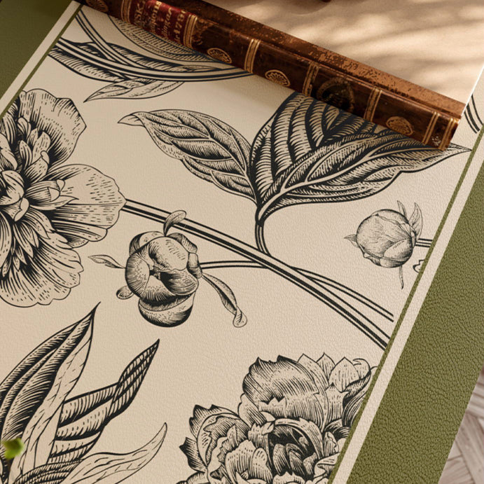 olive green flower round table mat