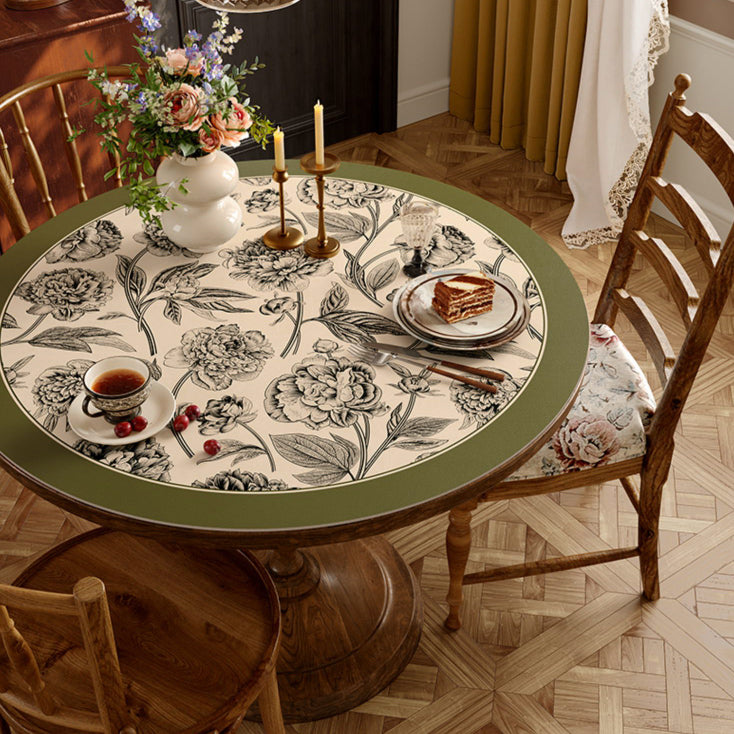 olive green flower round table mat