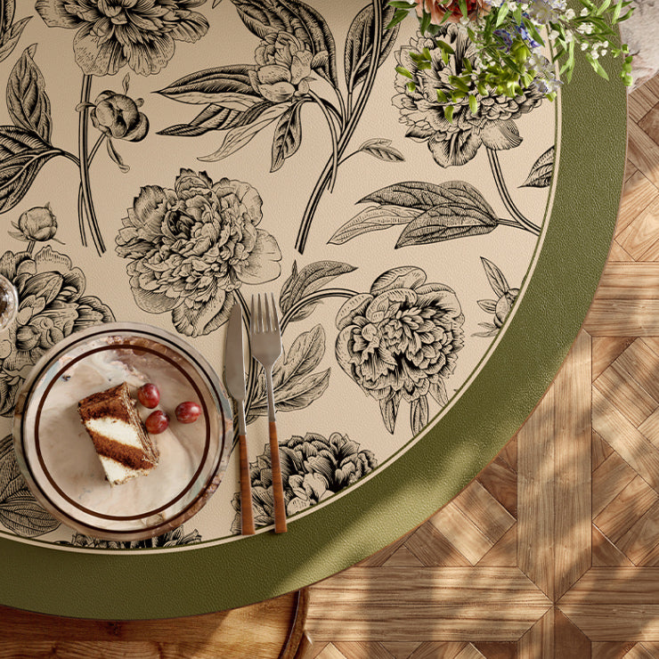 olive green flower round table mat