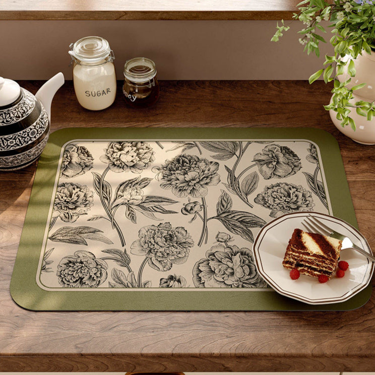 olive green flower sink mat