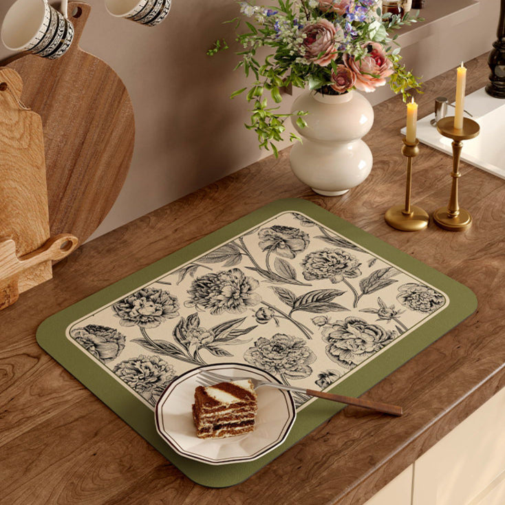 olive green flower sink mat
