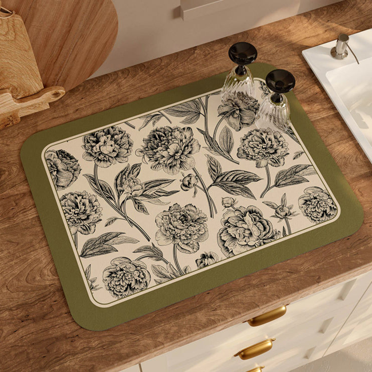 olive green flower sink mat