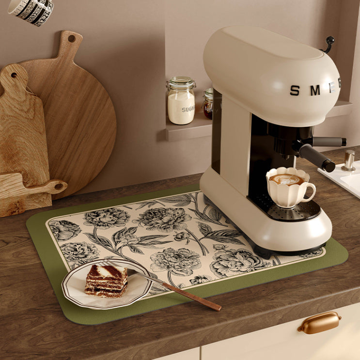 olive green flower sink mat
