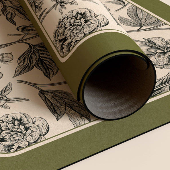 olive green flower bath mat