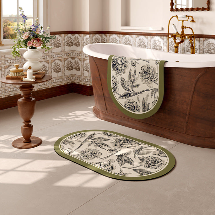 olive green flower bath mat