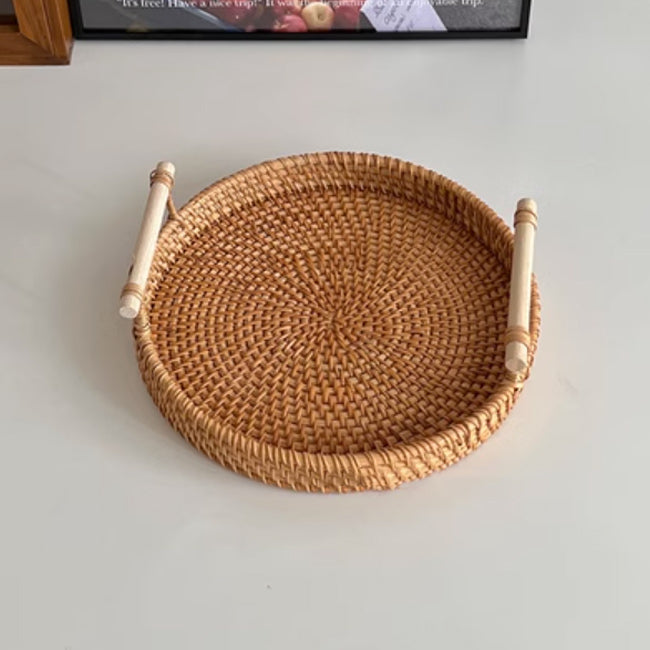 2size round rattan tray