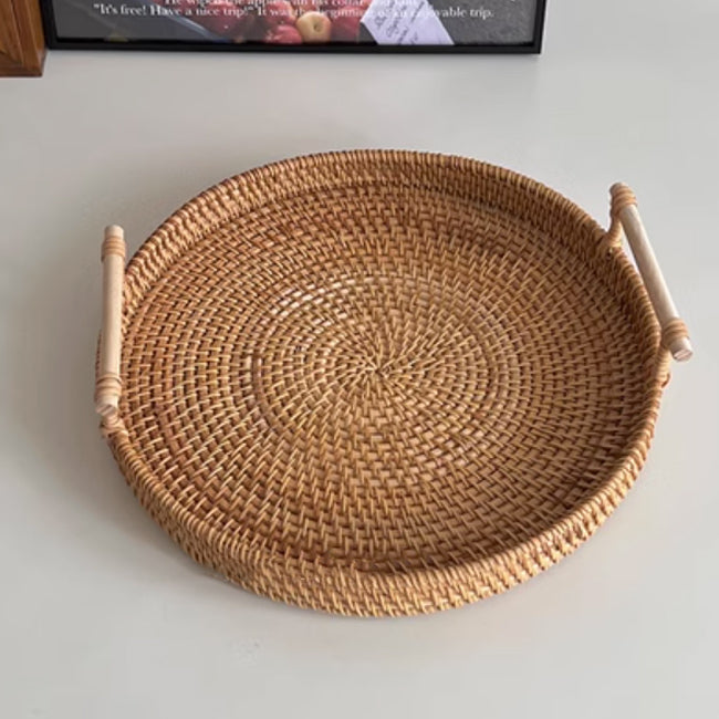 2size round rattan tray