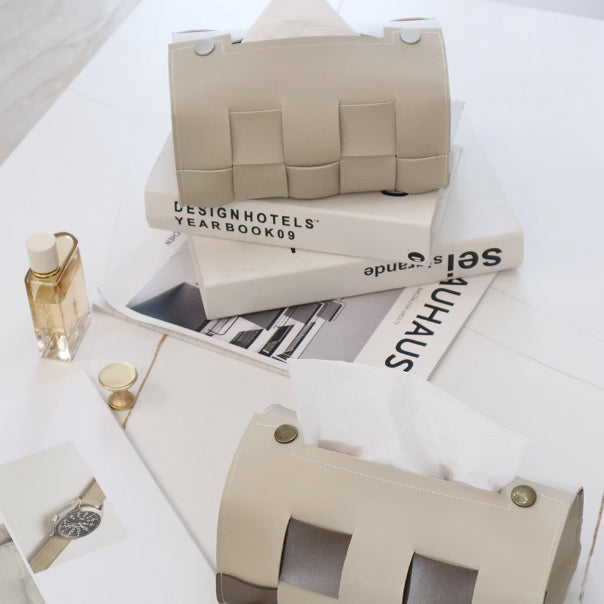 4color block check leather tissue case