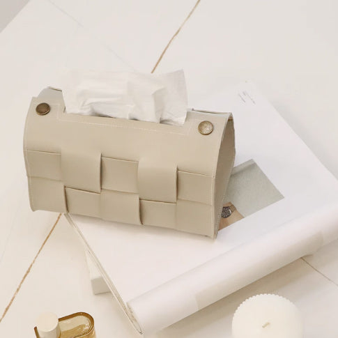 4color block check leather tissue case