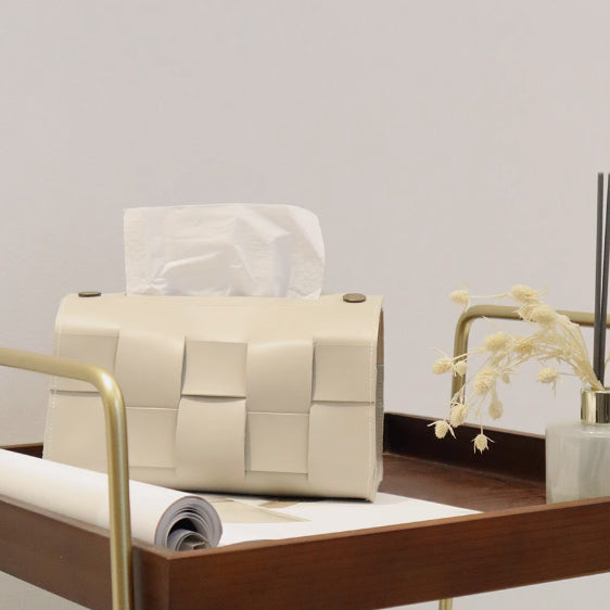 4color block check leather tissue case