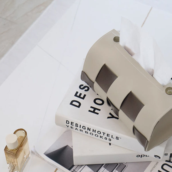 4color block check leather tissue case