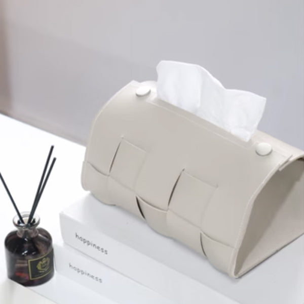 4color block check leather tissue case