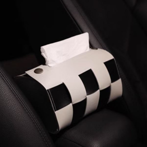 4color block check leather tissue case