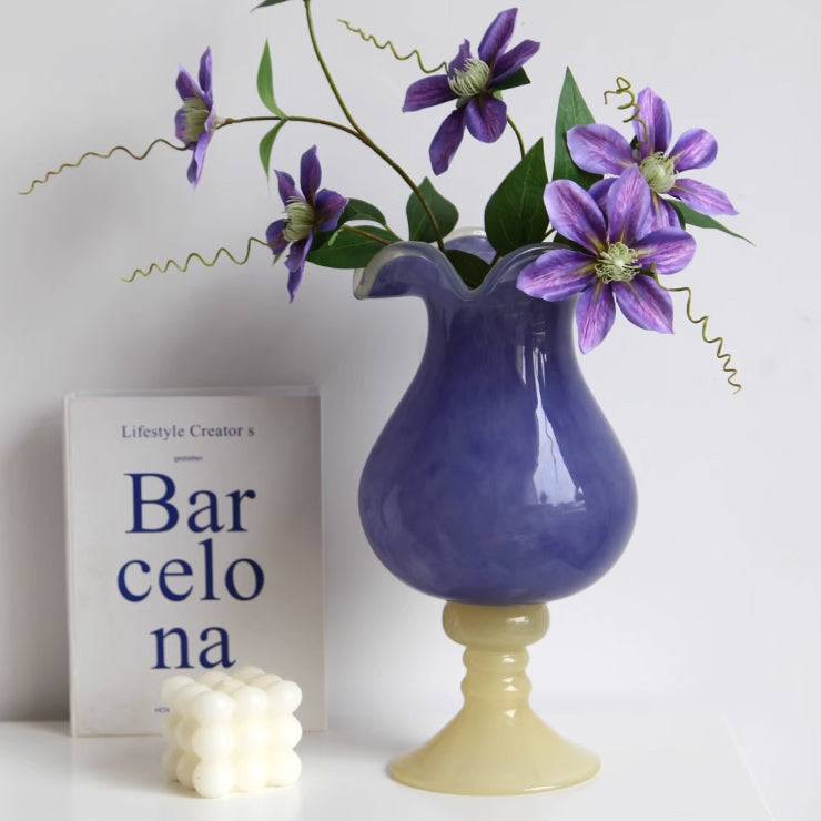 2color purple × cream retro vase