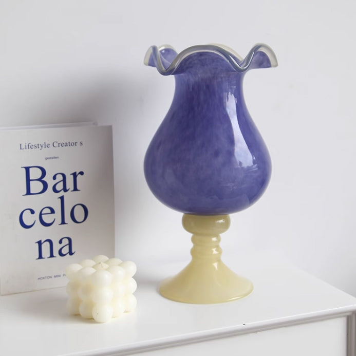 2color purple × cream retro vase