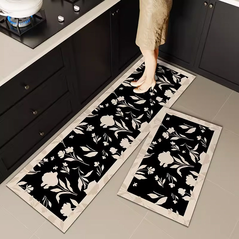 4design black flower kitchen mat
