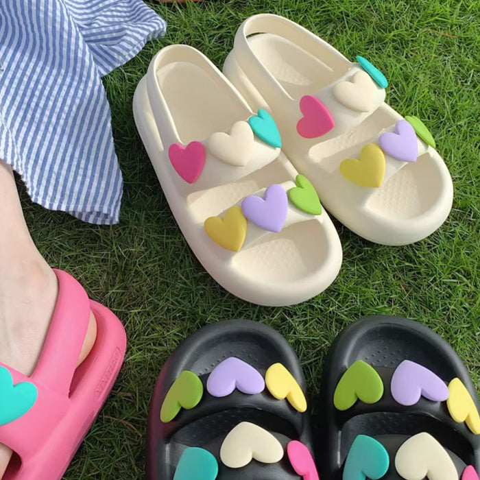 4color colorful heart room shoes