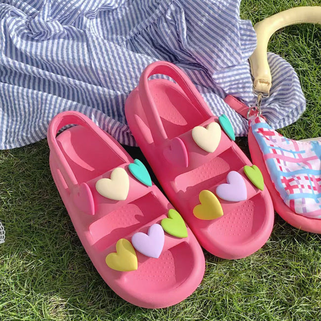 4color colorful heart room shoes