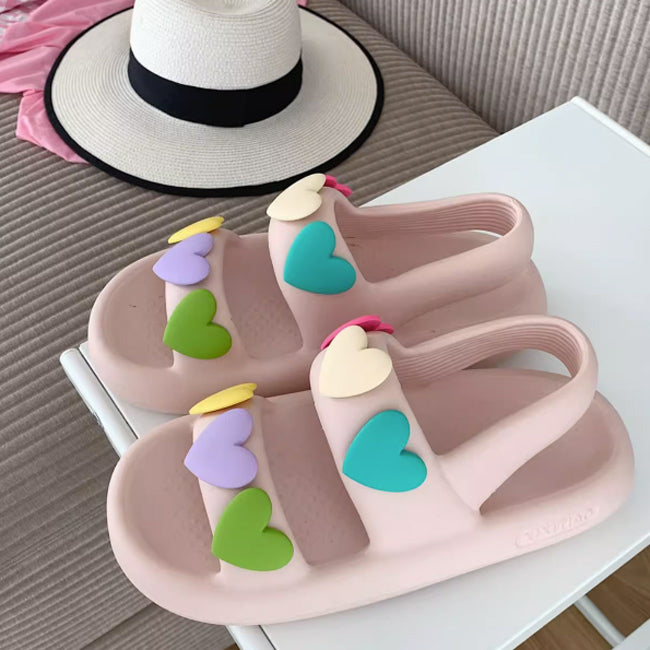 4color colorful heart room shoes