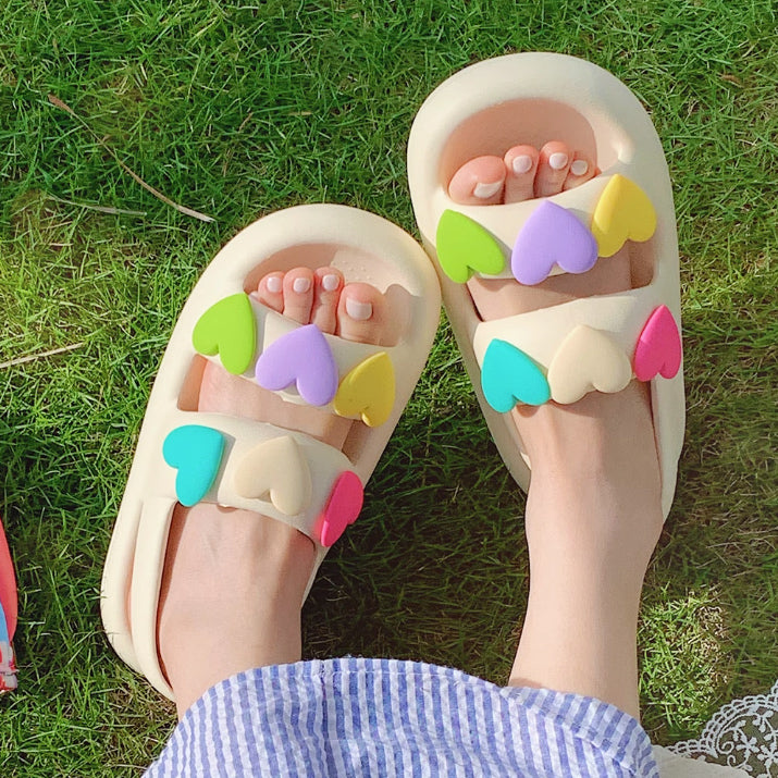 4color colorful heart room shoes