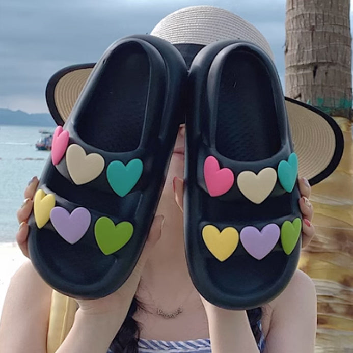 4color colorful heart room shoes