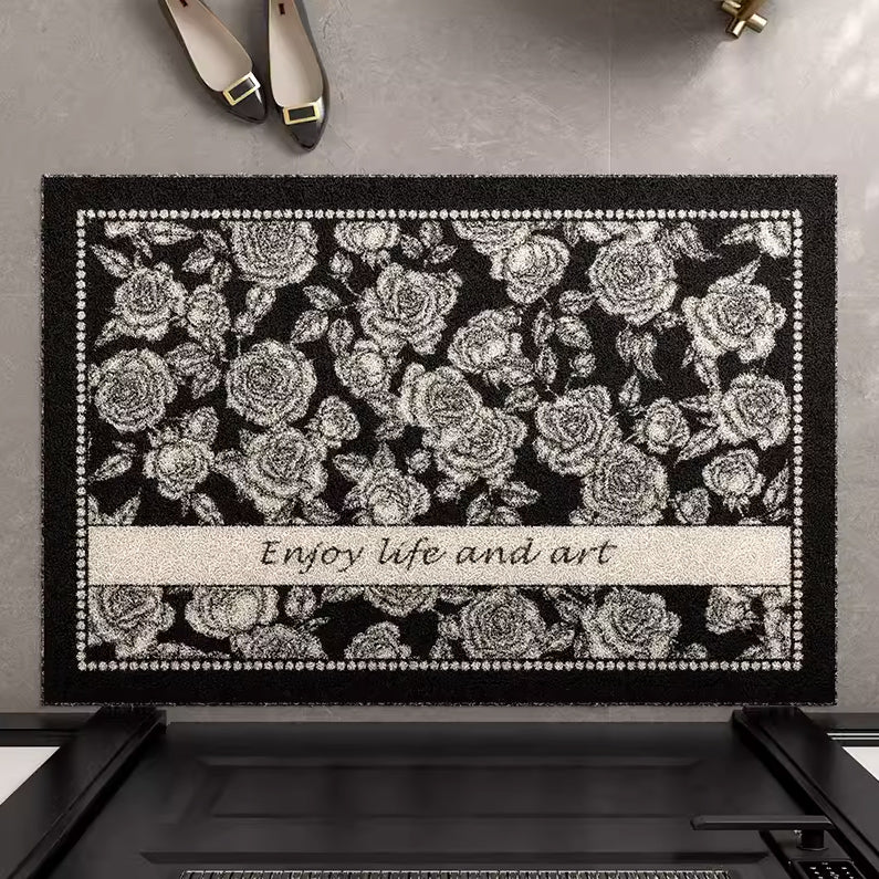 8design enjoy art black flower door mat