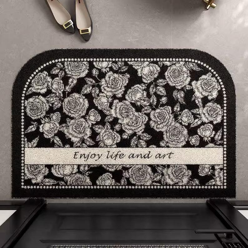 8design enjoy art black flower door mat
