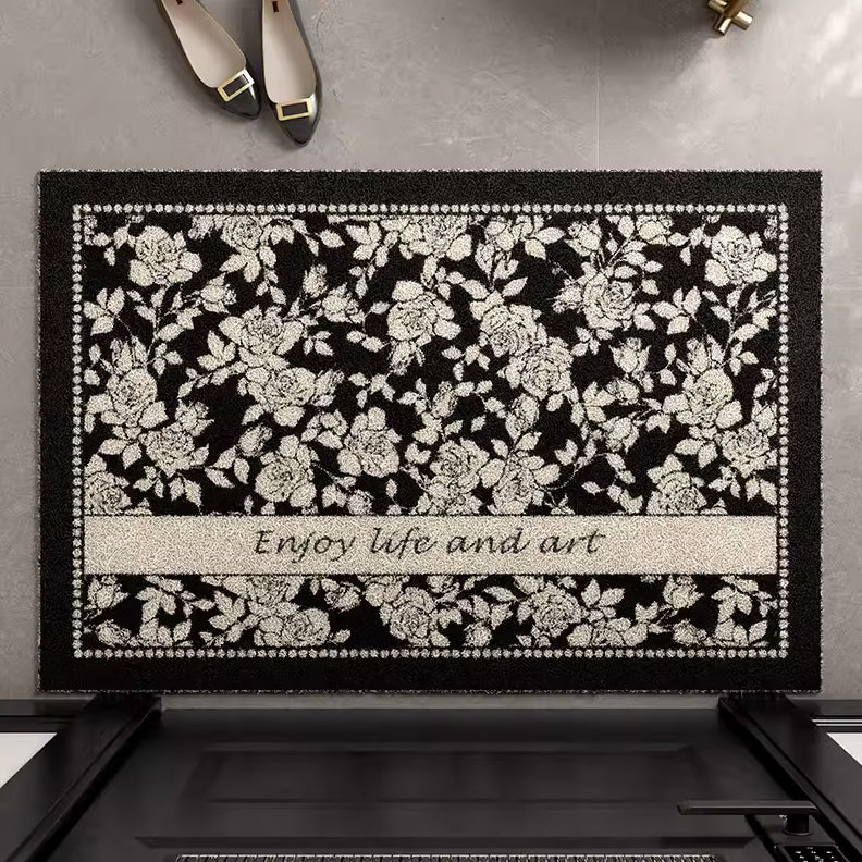 8design enjoy art black flower door mat