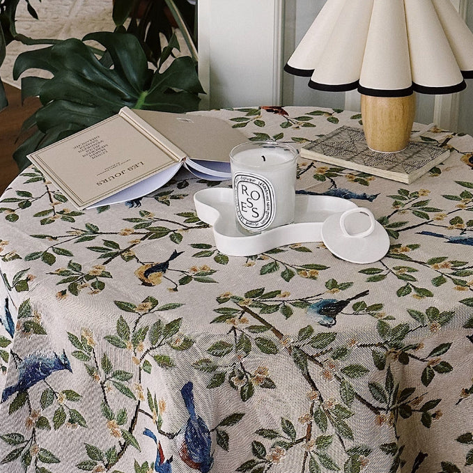 blue bird jacquard table cloth