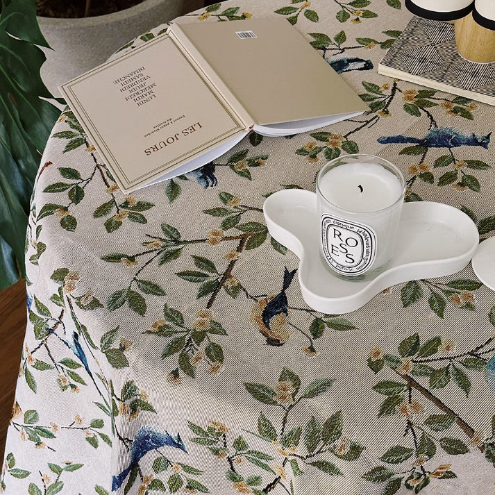 blue bird jacquard table cloth