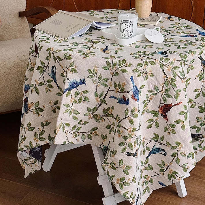 blue bird jacquard table cloth