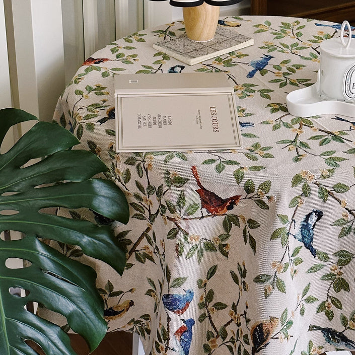 blue bird jacquard table cloth